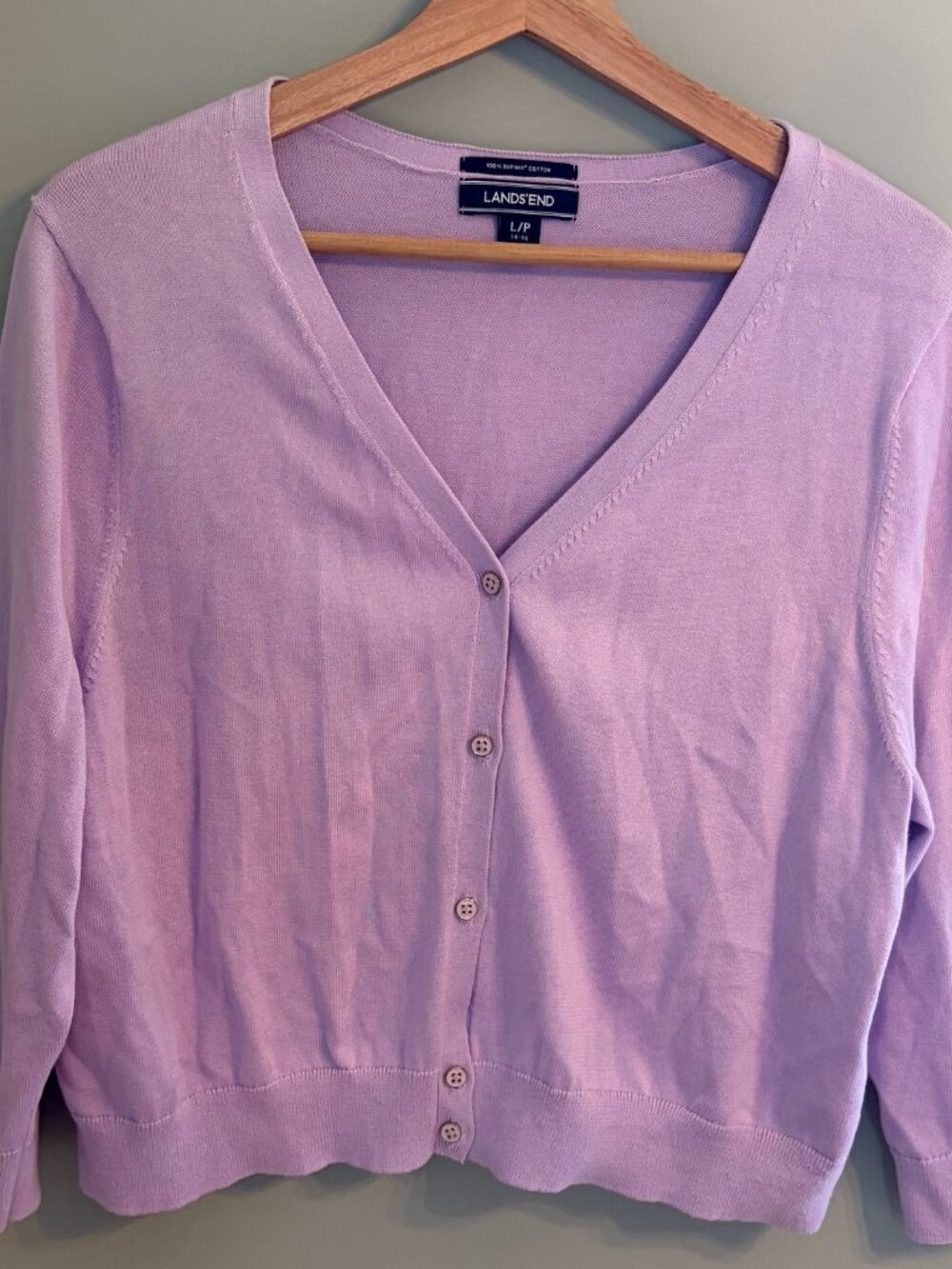 Land's End Lavender Cropped Cardigan 3/4 Sleeves - Size L Petite